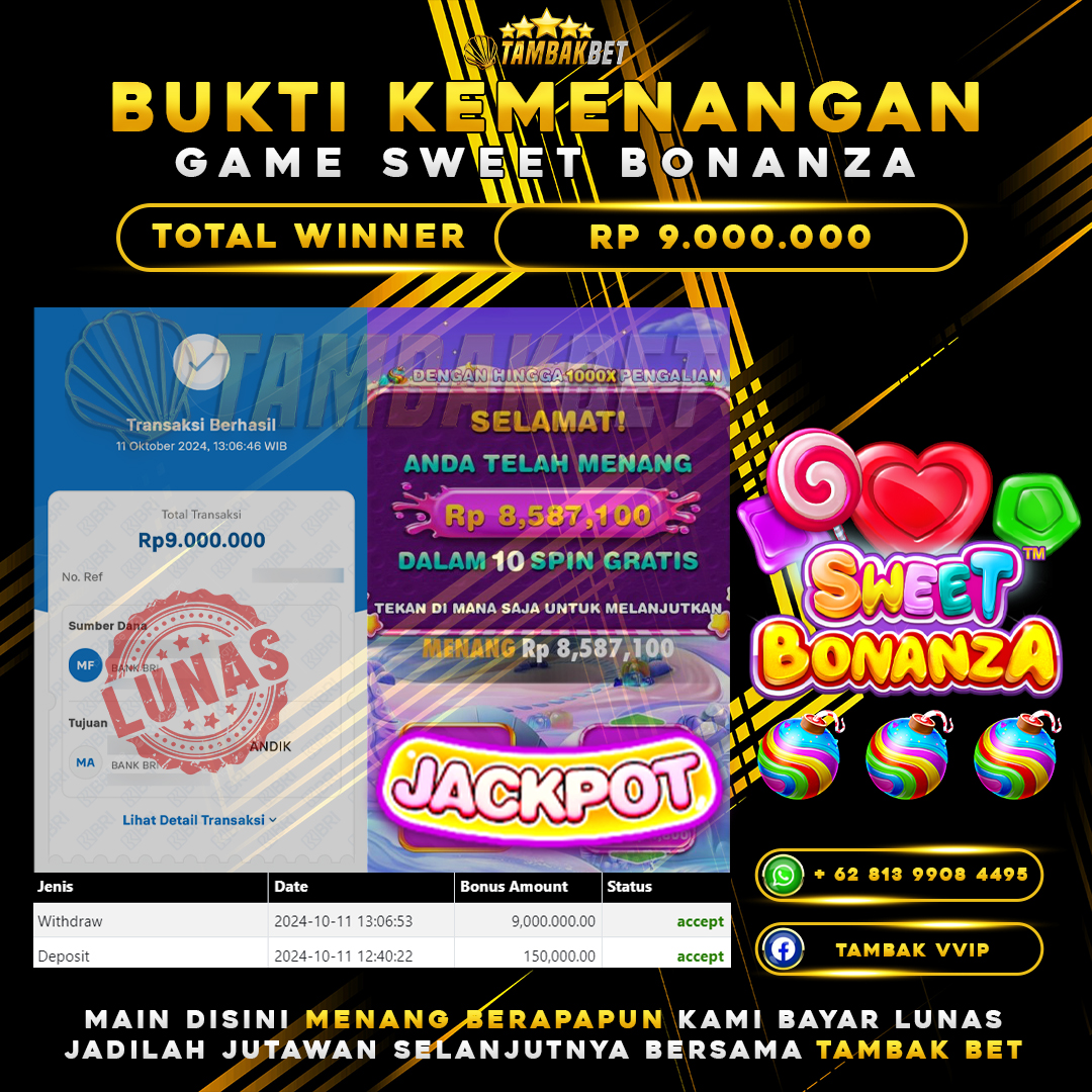 BUKTI JACKPOT SLOT SWEET BONANZA TAMBAKBET